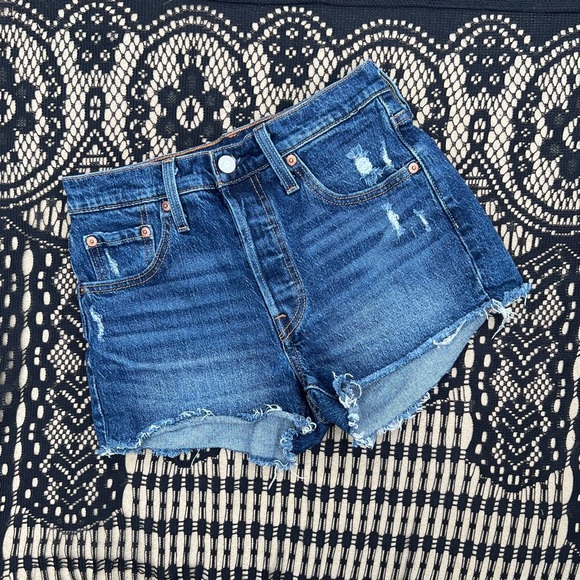 Levi's Pants - NWOT Levi’s 501 HighRise Button Fly Cutoff Denim Shorts Dark Blue Indigo Wash 25